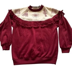 Vintage Gitano Red Aztec Fringe Collar BOHO Western Long Sleeve Sweater Size M